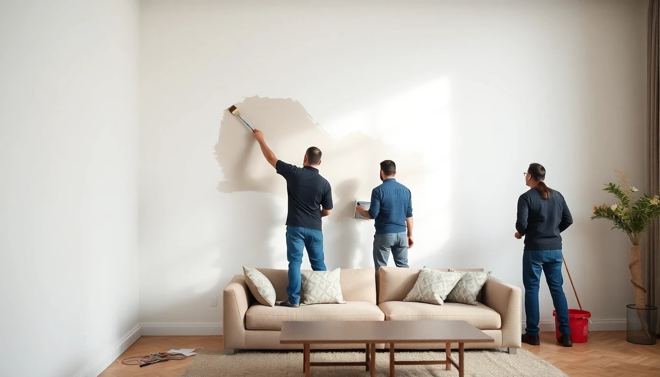 Painting crew working in a modern interior